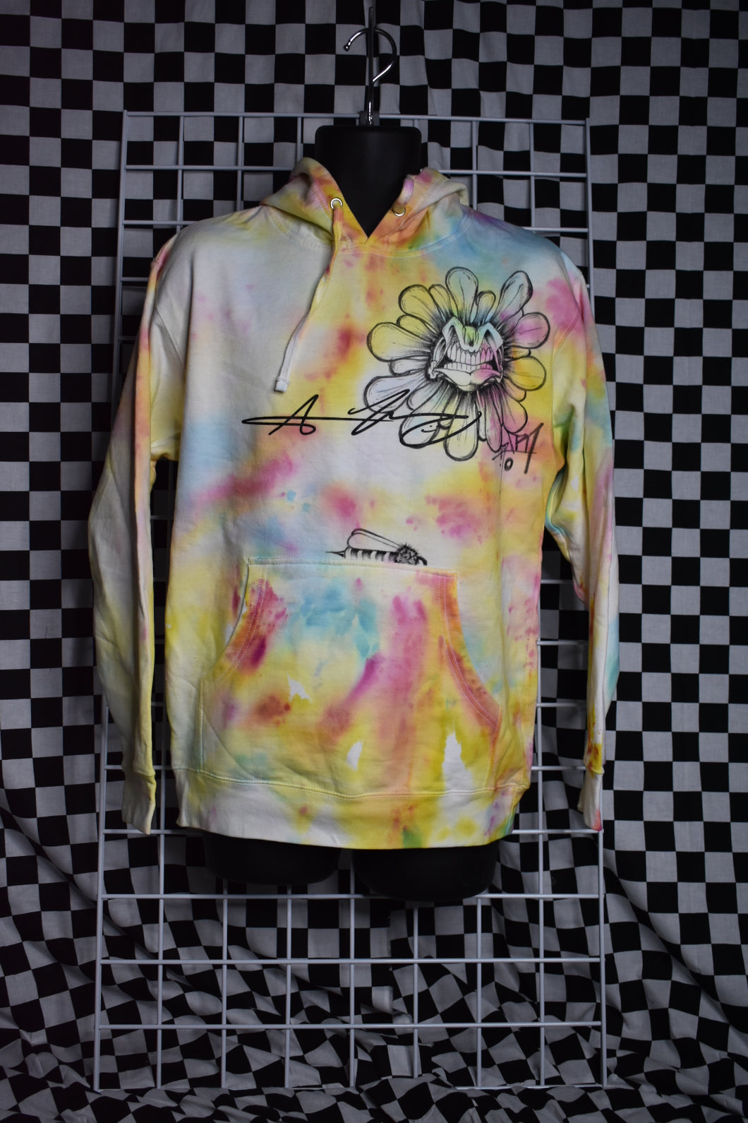 One of a kind Hunter Screen Printed  Yellows Hoodie (Medium)