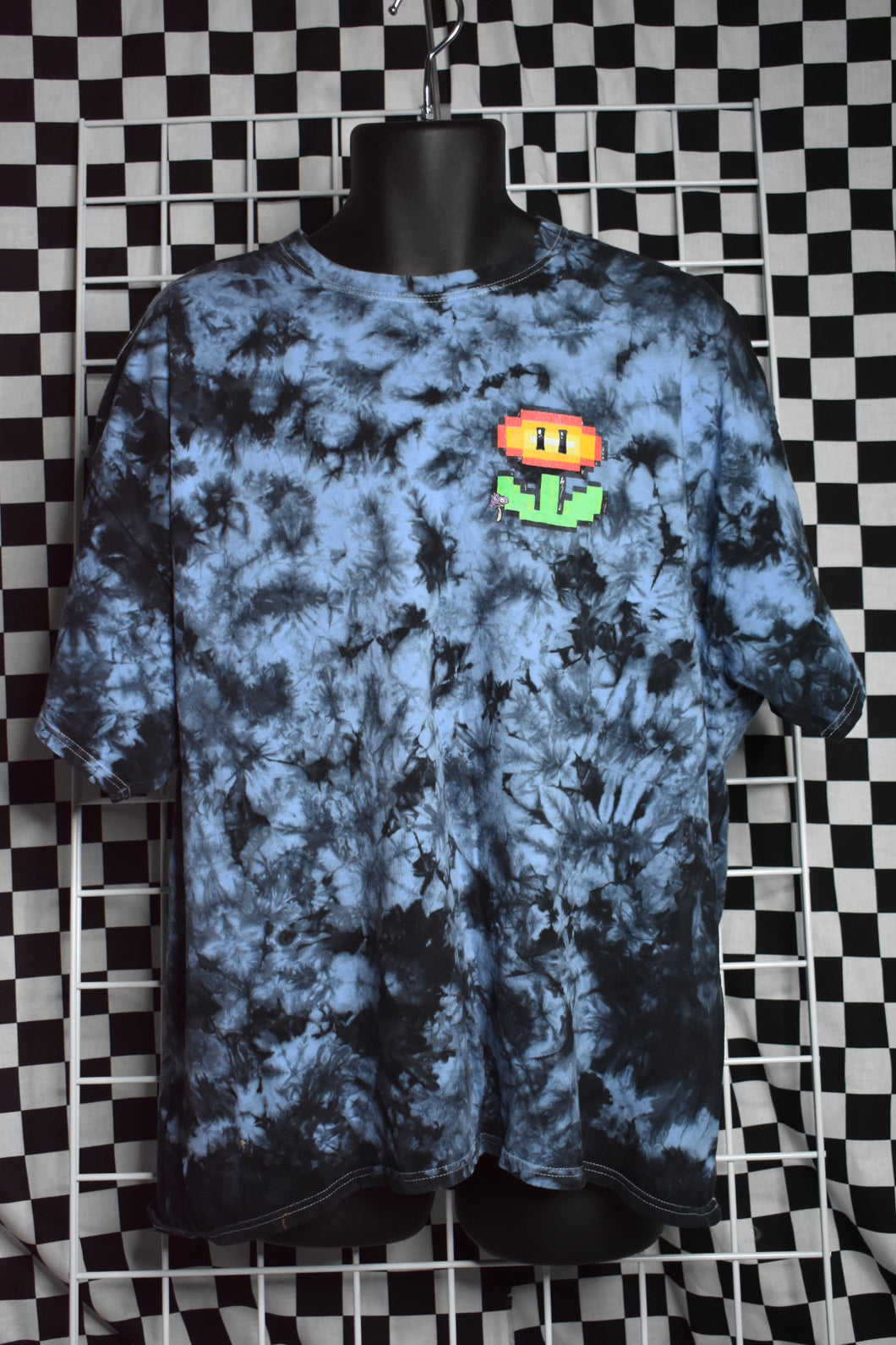 Mario Screen Printed Blue Tie Dye Tee (2XL)