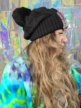 Load image into Gallery viewer, OOAK- Chunky Knit Purple Eyeball Beanie w/ Pom
