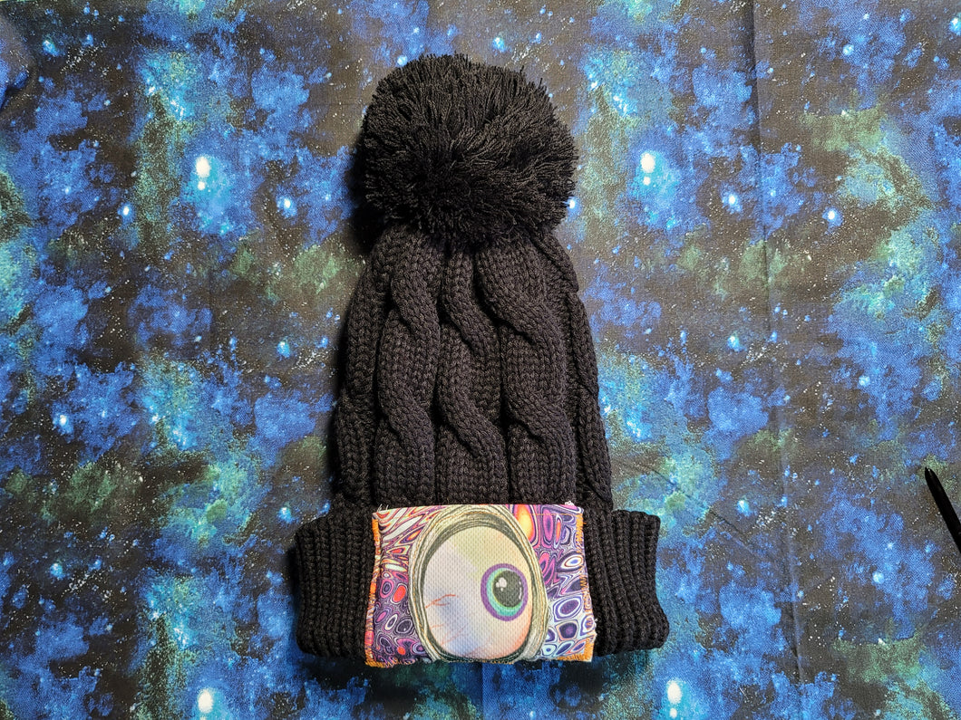 OOAK- Chunky Knit Purple Eyeball Beanie w/ Pom