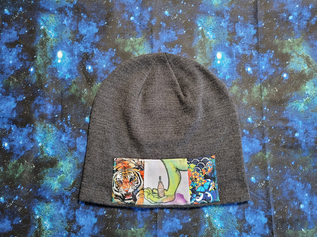 OOAK- Knit Tiger Drip Beanie (No Cuff)