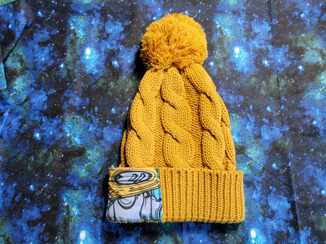 OOAK- Chunky Knit Golddddd Beanie w/ Pom